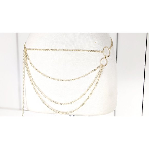 Gold metal layered hanging chain link dainty lightweight skinny belly chain belt - Picture 1 of 5